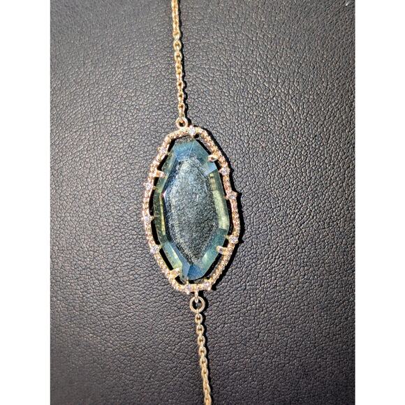 Hand-Crafted Abstract Blue Green Glass Crystal & CZ Gold Plated Chain Necklace - Picture 5 of 8